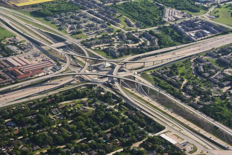 Aerial view of a highway interchange