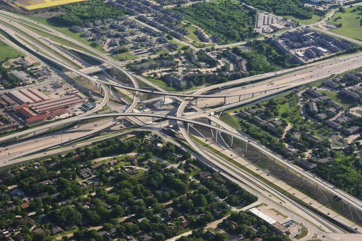 Aerial view of a highway interchange