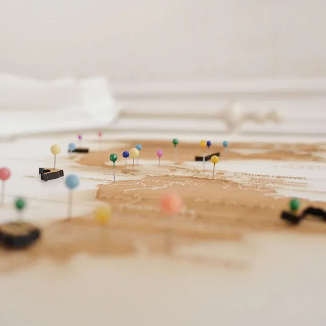 Map with colored pins marking stops on a trip
